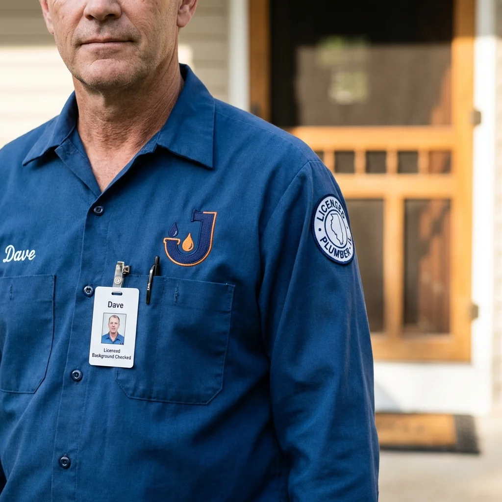 Licensed plumber showing ID badge in Newburgh, IN
